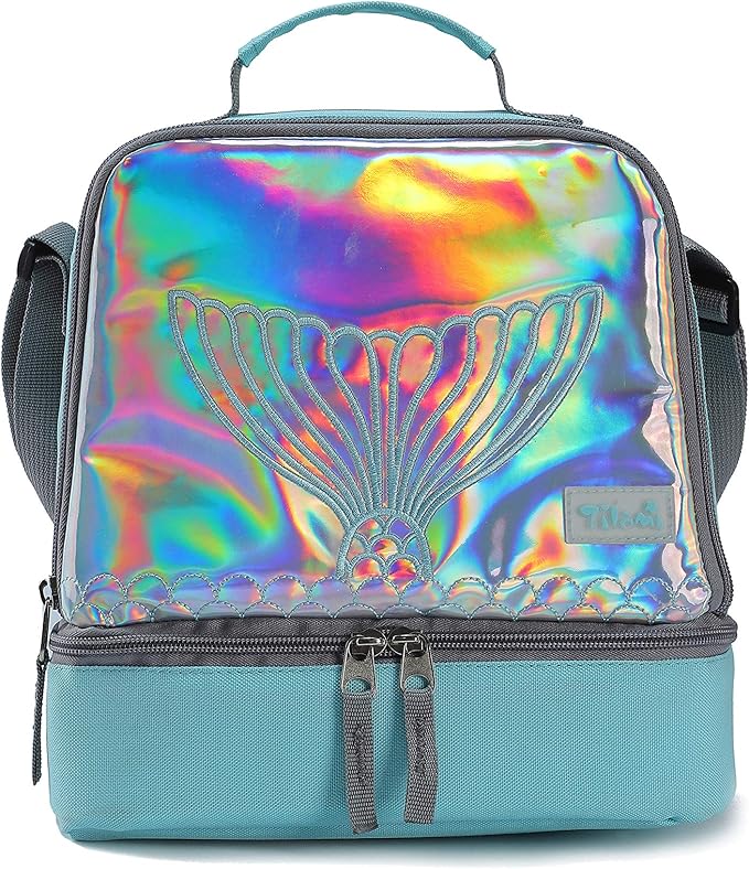 Tilami Lunch Bags Insulated Adjustable Strap Zipper, Two Compartments Cooler Bags, Bento Bags for Kids Toddlers (Tail Cute)