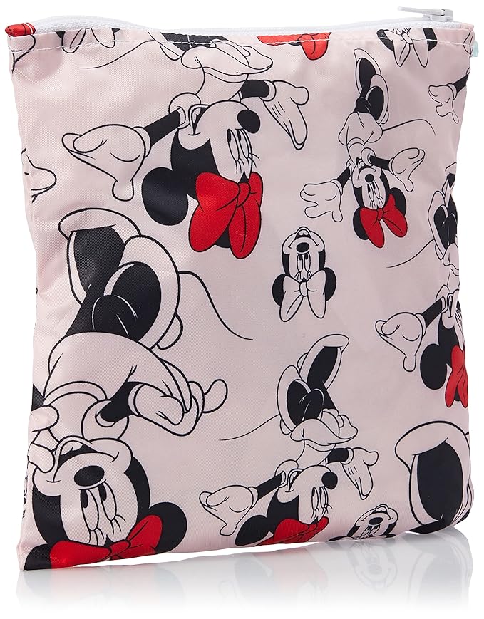 Bumkins Disney Reusable Sandwich and Snack Bags, for Kids School Lunch and for Adults Portion, Washable Fabric, Waterproof Cloth Zip Bag, Travel Pouch, Food-Safe, Large, Minnie Mouse Classic
