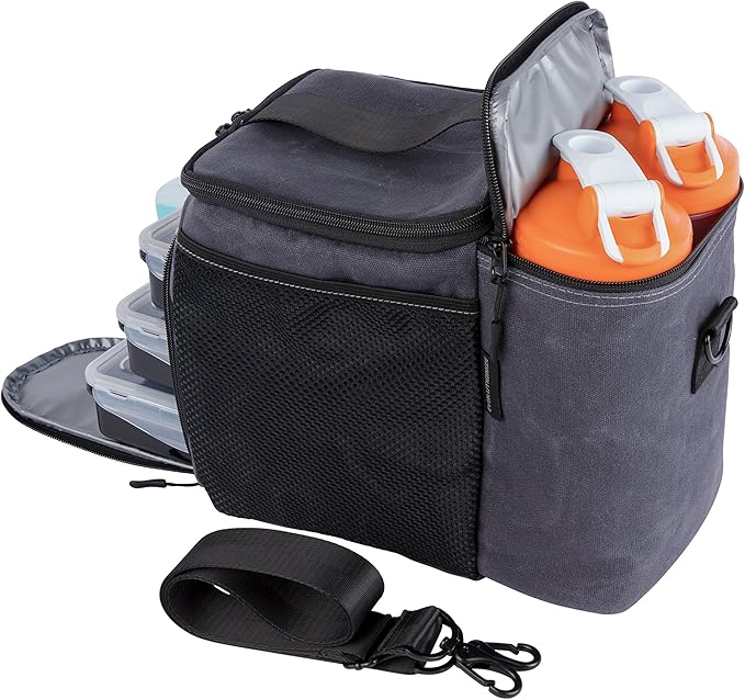 Evolutionize Meal Prep Bag - Full Meal Prep Lunch Box Management System includes Portion Control Meal Prep Containers + Ice Pack (3 Meal Insulated Cooler Bag, Black)