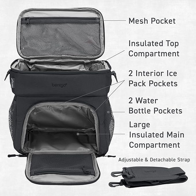 Bentgo Prep Deluxe Insulated Multimeal Bag - Lunch Box Bag, Holds 5 Meals, Premium Insulation up to 8 Hrs, Durable, Water-Resistant - Large Capacity For Adult Meal Prep (Dark Gray)