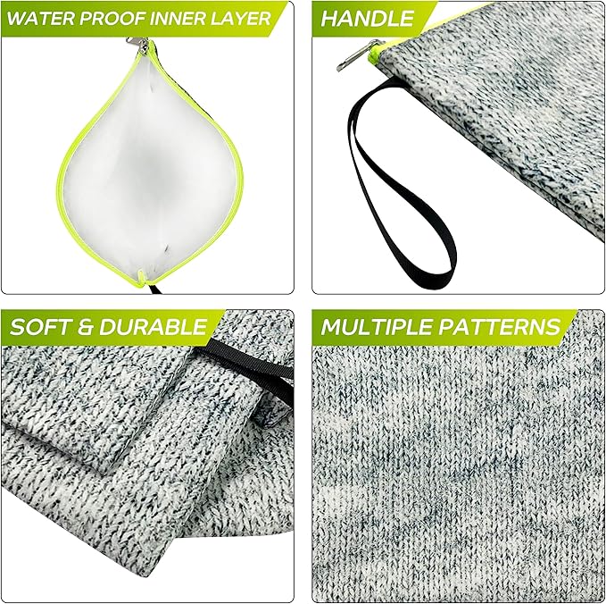 Nordic By Nature Reusable Sandwich Bag Snack Bags - Value Pack of 5 Dual Layer Lunch Baggies - Dishwasher Safe - Eco Friendly Cloth Wraps - Easy Open Zipper (Grey/Neon)