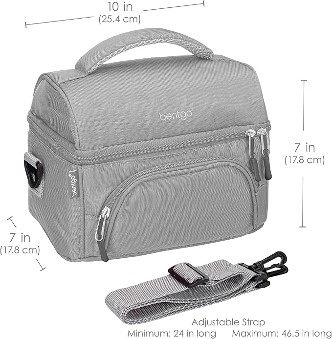 Bentgo Deluxe Lunch Bag - Durable and Insulated Lunch Tote with Zippered Outer Pocket, Internal Mesh Pocket, Padded & Adjustable Straps, & 2-Way Zippers - Fits Most Lunch Boxes (Gray)