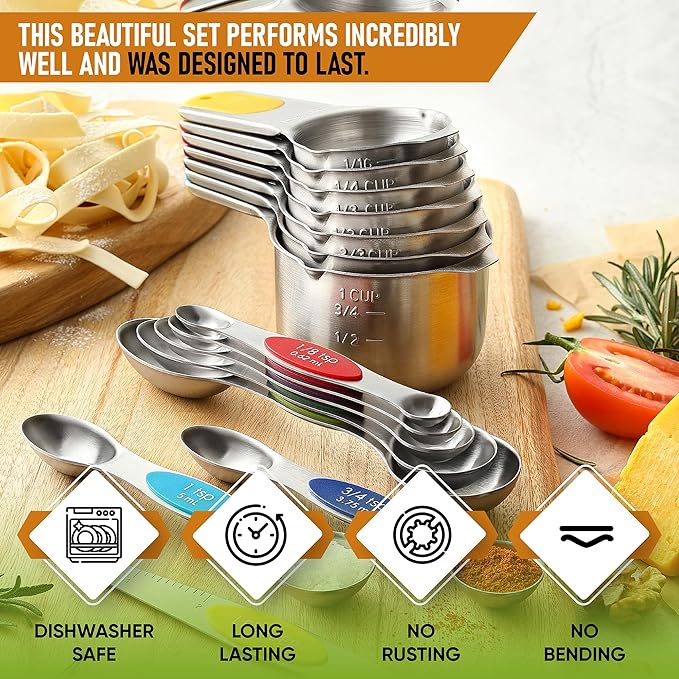 Spring Chef Premium Swivel Vegetable Peeler, Black & Magnetic Measuring Cups & Spoons, Set of 15 with Leveler, Multicolor - 2 Product Bundle