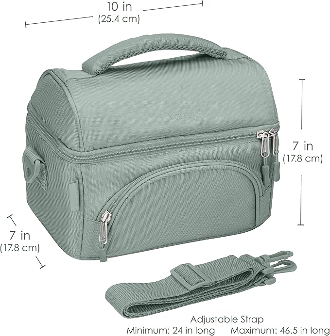Bentgo Deluxe Lunch Bag - Durable and Insulated Lunch Tote with Zippered Outer Pocket, Internal Mesh Pocket, Padded & Adjustable Straps, & 2-Way Zippers - Fits Most Lunch Boxes (Khaki Green)