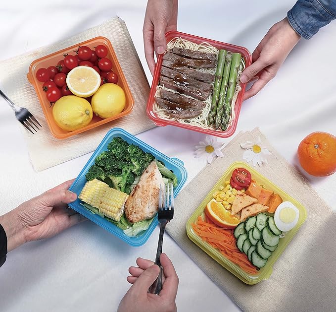 [30 Pack Plastic Food Storage Containers with Lids Bento Box Food Meal Prep Containers Reusable BPA Free Lunch Containers (22oz, Square Freezer Plastic Container for Food) for 3+ years old