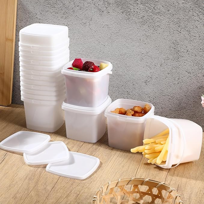 Mifoci 24 Pack 16.9 Oz/ 500 ml Square Deli Containers with Lids Airtight Ice Cream Bucket with Handle Reusable Freezer Microwave Safe Plastic Food Storage Containers Pail for Snack Take out