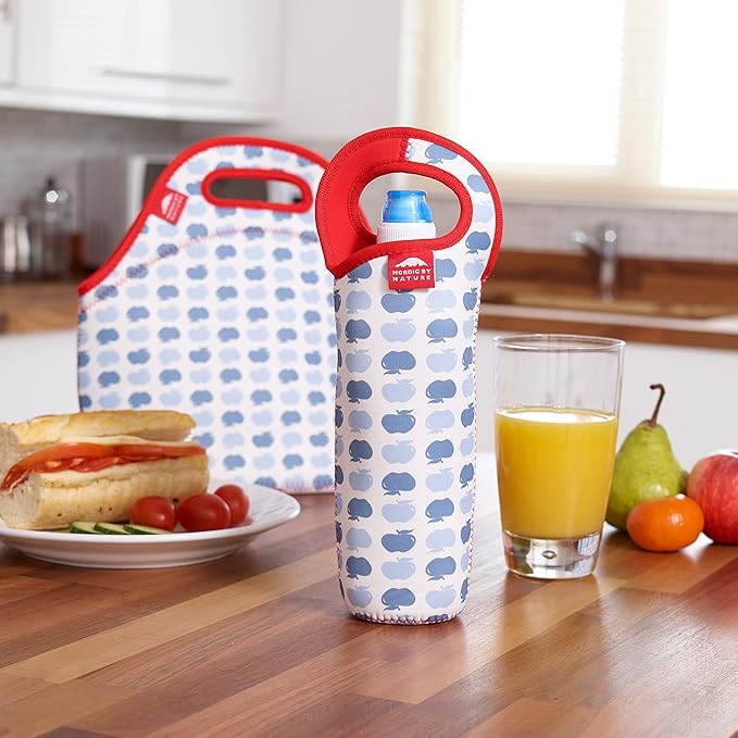 Nordic By Nature Neoprene Reusable Lunch Bag For Women, Apple Red, 12"l X 12"h X 6.5"w
