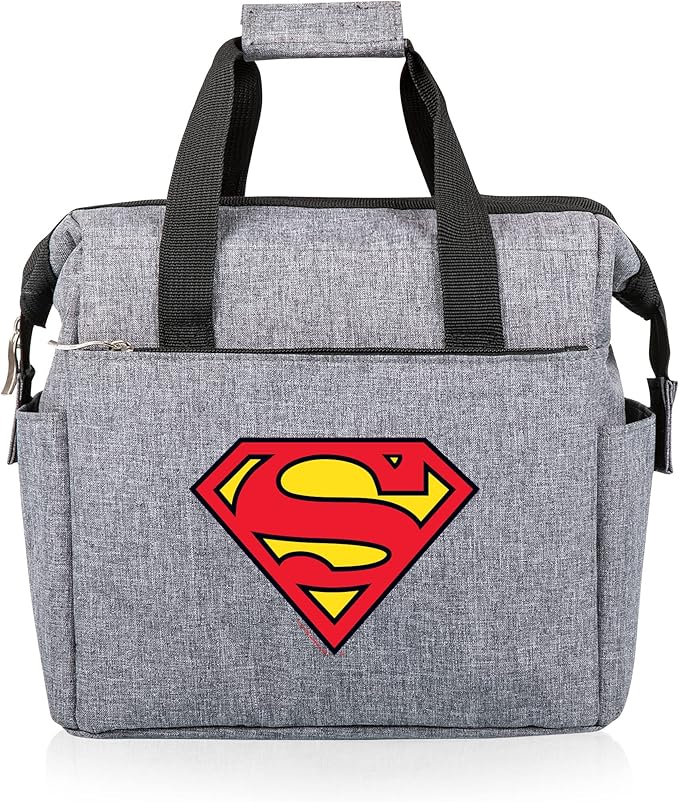PICNIC TIME DC Comics Superman On The Go Lunch Bag, Soft Cooler Lunch Box, Insulated Lunch Bag, (Heathered Gray)
