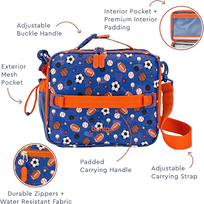 Bentgo Prints Insulated Lunch Bag Set With Kids Bento-Style Lunch Box (Sports)