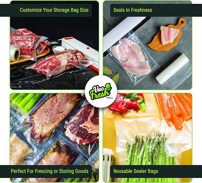 Vac Fresh Food Vacuum Seal Rolls (15" x 50', 3 Rolls) 3.5mil Embossed Food Storage Bags, Vacuum Seal Bags for Meal Prep, Sous Vide Bags for Cooking (150 Feet)