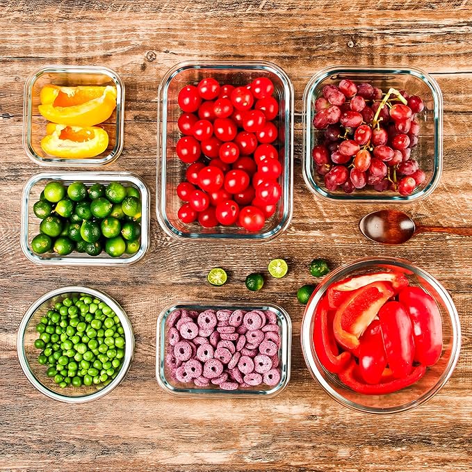 Glass Meal Prep Containers Set of 12 Food Storage Containers for Lunches, Dishwasher Safe, Grey