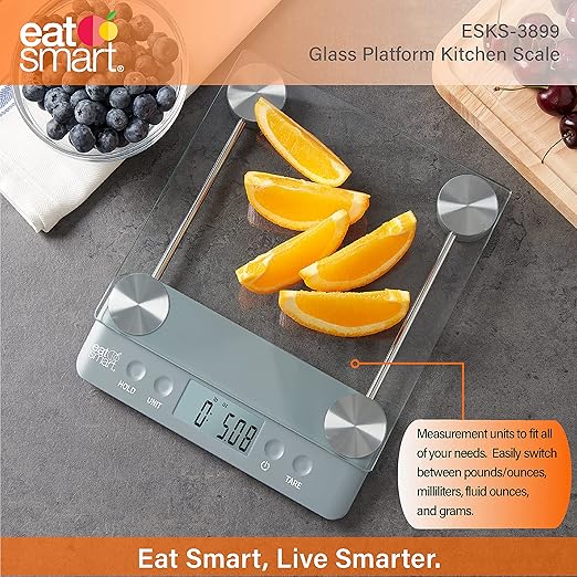 Eat Smart Eat Smart 33lb Glass Platform Food Kitchen Scale with Tare, Grey
