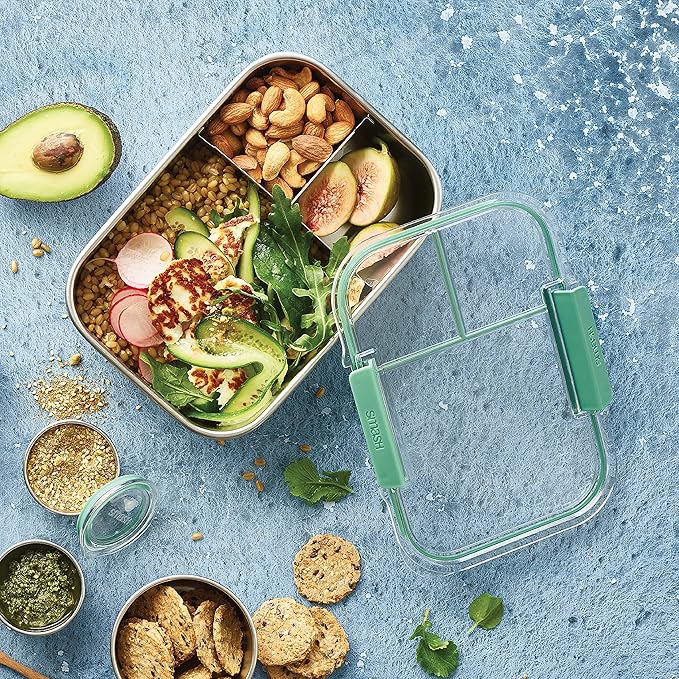Microwave Safe Stainless Steel 3 Compartment Bento Lunch Box, 44oz