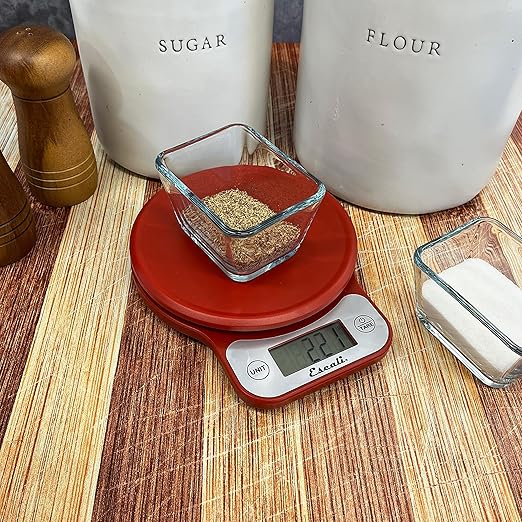 Escali Telero Digital Food Scale, Multi-Functional Kitchen Scale, Precise Weight Measuring and Portion Control, 7.62 x 6.1 x 1.28 inches, Red (T136)