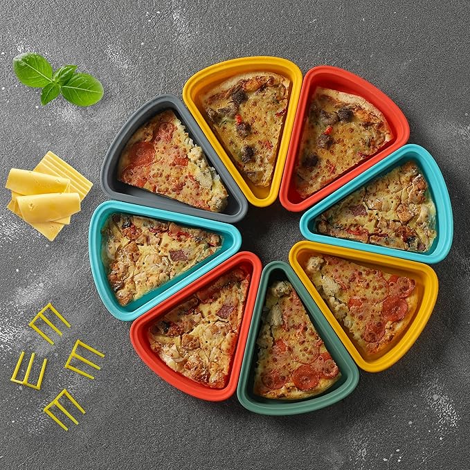 2-Pack Reusable Silicone Leftover Pizza Slice Storage Container with Air-tight Lids-BPA Free,Fits Single Slice up to 16”,Save Space,Refrigerator organizer(2 Red)