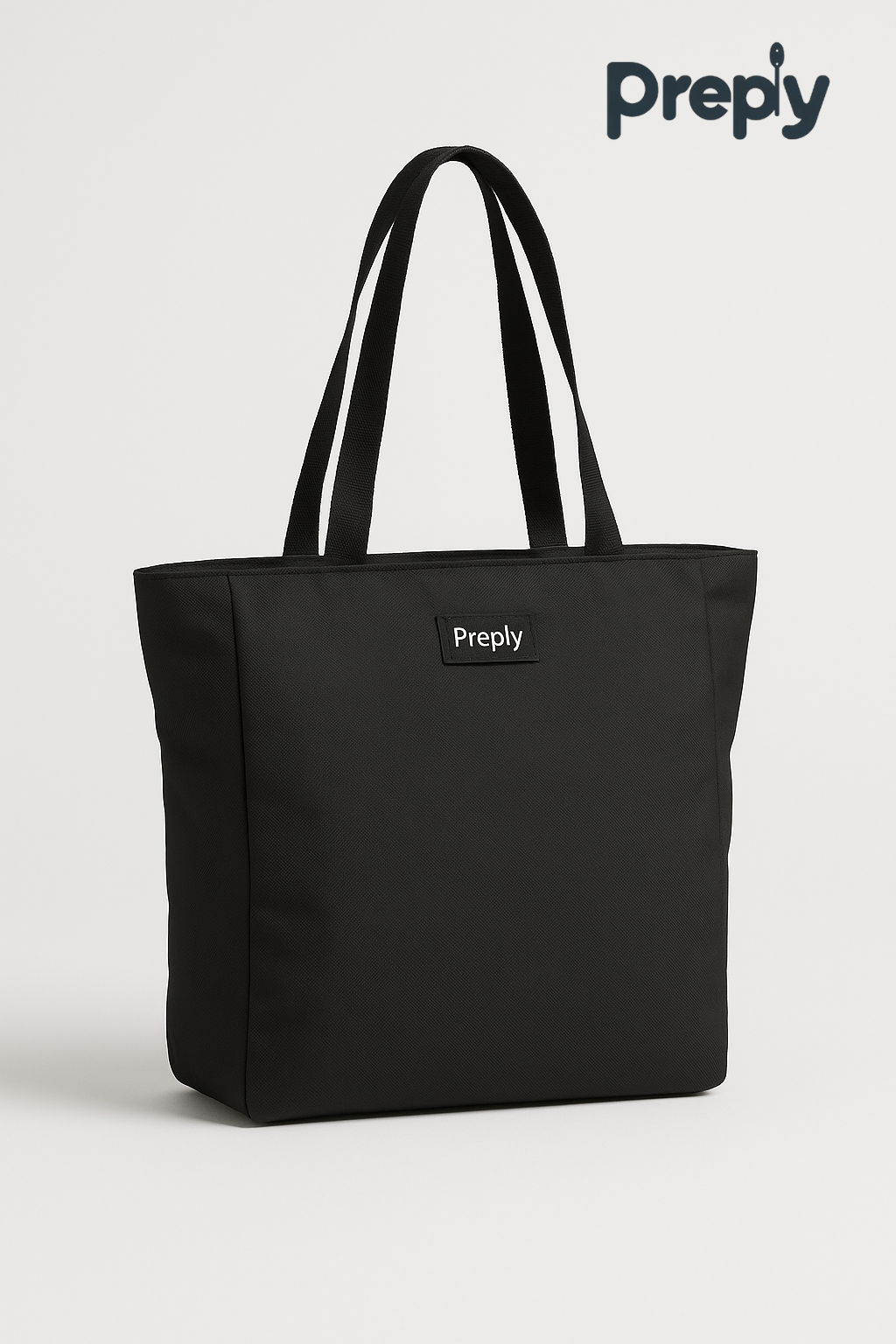 Preply Classic Lunch Tote in sleek black, insulated and reusable lunch bag for office, school, and everyday meal prep