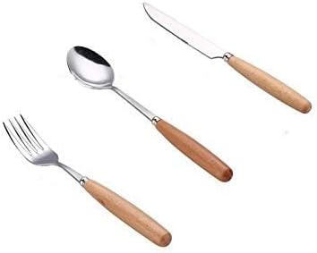 12 Pieces Wood Stainless Steel Cutlery Set Wooden Handle Flatware Set Knife Fork Spoon Service for 4
