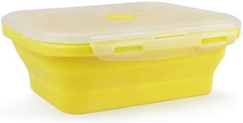 CCyanzi Set of 3 Yellow Collapsible Food Containers Collapsible Camping Bowl Silicone Storage Containers, Safe to Microwave and Freezer, 800ml