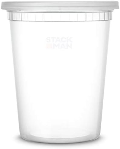 Soup Containers with Lids [48 Sets -32 oz.] Quart Plastic Deli Container - Deli Food Storage Containers with Airtight Lids for Freezer & Restaurant Takeout