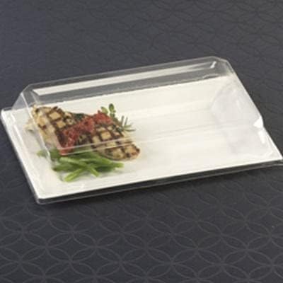 Zappy 10 13" x 8.5" Rectangle Serving Trays with Lids - Plastic Containers with Lids - White Rectangular Trays