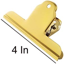 4 Inch Large Bulldog Clip, 10 Pack Stainless Steel File Money Binder Clips, Clamps, Metal Food Bag Paper Clips for Home Office School Supplies (Gold)