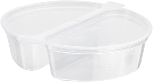 Restaurantware Futura 4 Ounce Snack Containers 100 Microwavable Sauce Containers - 2 Compartments Hinged Lid Clear Plastic Portion Cups For Condiments Or Dips