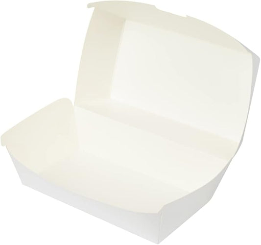 Restaurantware Bio Tek 6.7 x 3.5 x 3.5 Inch Clamshell Food Containers 100 Disposable Sandwich Containers - Hinged Lid Tab-Lock Closure White Paper Hot Dog Containers Recyclable Greaseproof