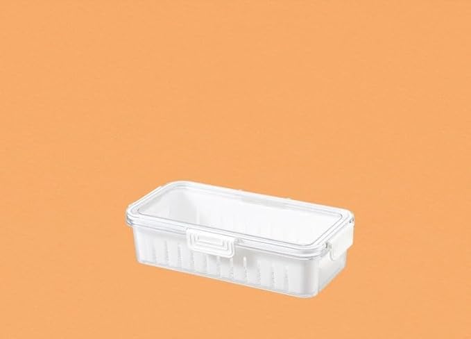 1PCS Produce Saver Rectangular Food Storage Container, White, 11.5 x 3 x 3 Inches, Airtight, Leak Proof, Reusable, Durable, Dishwasher Safe