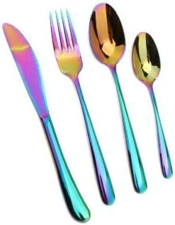 Lightahead 24pcs Rainbow colored Iridescent Stainless Steel Flatware Premier Quality Rainbow Colored Tableware Cutlery Set in attractive Black Gift Box (Multicolored)