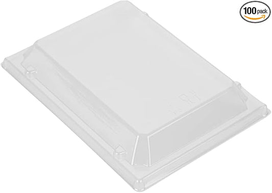 Restaurantware LIDS ONLY: Taipei 6.8 x 5.3 x 1.4 Inch Rectangle Lids 100 Plastic Lids For 20 Ounce Rectangle Wooden Containers - Containers Sold Separately Clear Plastic To Go Box Lids