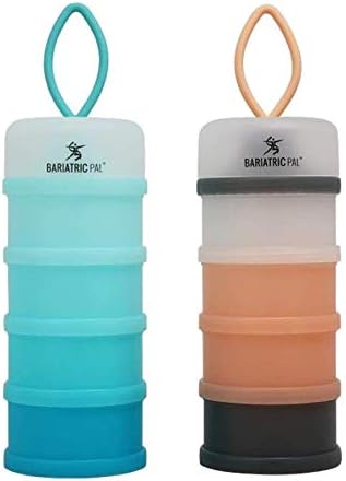 BariatricPal 4 Compartment Detachable, Stackable, and Portion Controlled Food & Powder Storage Containers (Pink & Blue Set)