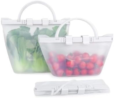 Reusable Food Storage Silicone Bags Leakproof Airtight SnapBag Pouch Stand-Up Flat Bottom Reuse Ziplock Freezer Bag, Dishwasher Safe Bags Reusable Sous Vide