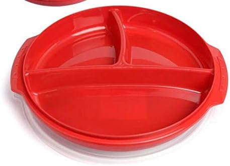 Home Products Essentials 2 Pack- Microwave Food Storage Travel Tray Containers -Portion Control - 3 Section Compartment Divided Plates with Vented Lid For Easy Reheat - Durable Quality (2, Red)