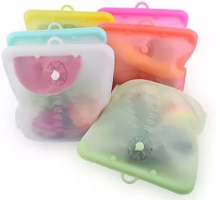 3R Reusable Silicone Food Bags with 100% Leak Proof | 3 Sizes(2 Small, 2 Medium, 2 Large) | Microwave safe, Freezer Safe & Dishwasher Safe | Self Standing | A Hook For Easy Hanging