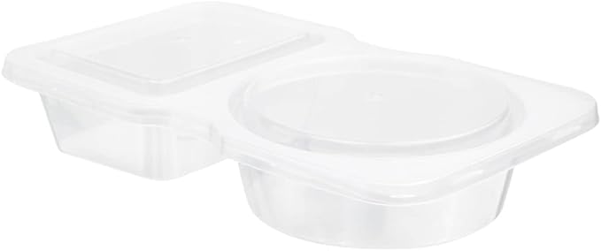 Futura 5 Ounce Snack Containers, 100 Microwavable Sauce Containers - 2 Compartments, Hinged Lid, Clear Plastic Portion Cups, For Condiments Or Dips - Restaurantware