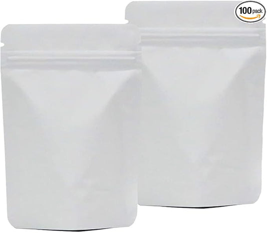 100 Pieces Mylar Bags - 4x6 Inches Mylar Food Storage Bags Resealable Foil Pouch Bags Stand Up Ziplock Bag Bulk (White)