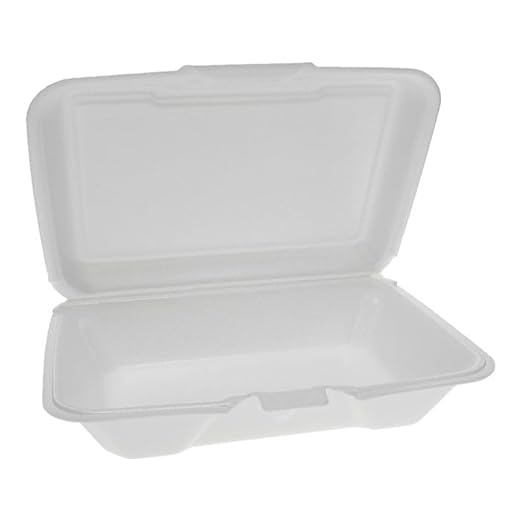 Concession Essentials Pack of 30CT 9" x 6.5" x 1.5" Inch Foam 1-Compartment Containers, White, Hinged, with Optional Venting, Polystyrene