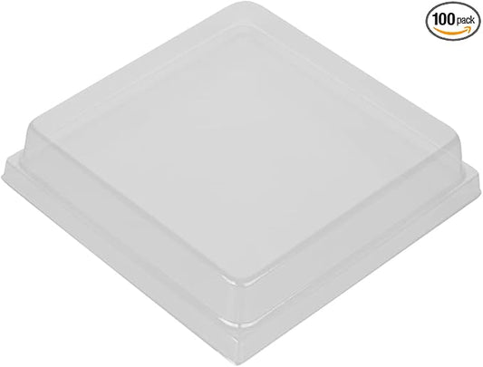 Restaurantware LIDS ONLY: Taipei 4.7 Inch Square Straight Lids, 100 Plastic Lids For 17 Ounce Square Straight Wooden Containers - Containers Sold Separately, Clear Plastic To Go Box Lids