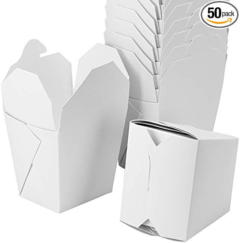100% Recyclable 16oz White Chinese Takeout Container Boxes 50pk. Leakproof Greaseproof To Go Containers for Restaurants, Events, Parties Bulk Pack, Microwaveable, Stackable Meal Pails for Food Service