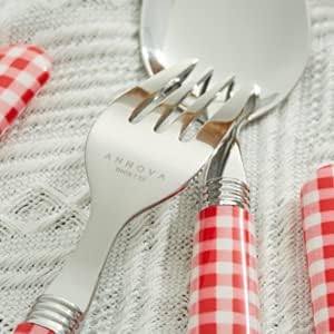 ANNOVA Silverware Set 20 Pcs Stainless Steel Cutlery Color Handle Flatware - 4 x Dinner Knife; 4 x Dinner Fork; 4 x Salad Fork; 4 x Dinner Spoon; 4 x Dessert Spoon (Red/Gingham Checkered) Christmas