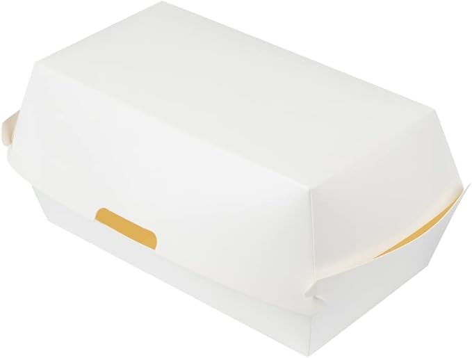 Restaurantware Bio Tek 6.7 x 3.5 x 3.5 Inch Clamshell Food Containers 100 Disposable Sandwich Containers - Hinged Lid Tab-Lock Closure White Paper Hot Dog Containers Recyclable Greaseproof