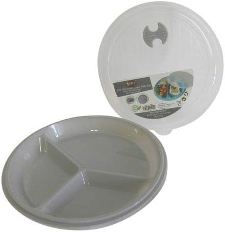2 PACK - Microwave Food Storage Travel Tray Containers - Portion Control - 3 Section Compartment Divided Plates with Vented Lid For Easy Reheat Adults & Kids Tray - Random Colors Shipped(2, assorted)
