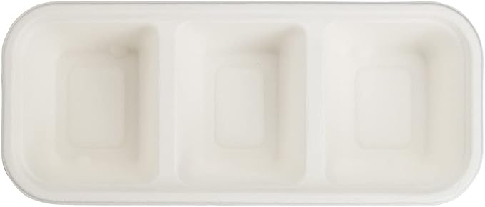 Restaurantware Pulp Tek 9.2 x 3.8 x 1.8 Inch Takeaway Food Boxes 100 Microwavable Take Out Containers - Lids Sold Separately Freezable White Bagasse Catering Food Containers 3 Compartments