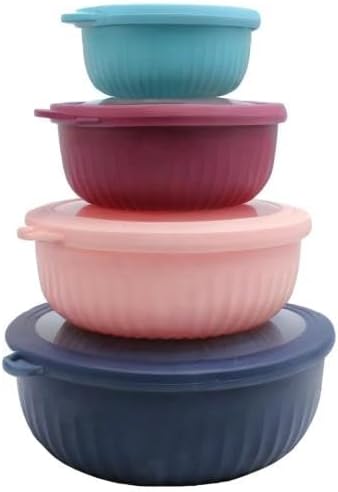 COOK WITH COLOR Prep Bowls with Lids- Wide and Deep Nesting Plastic Small Mixing Bowl Set with Lids, 8 Piece Set - Wide Bowls, Navy