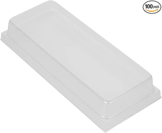 Restaurantware LIDS ONLY: Taipei 7.5 Inch Rectangle Long Straight Lids, 100 Plastic Lids For 18 oz Rectangle Long Straight Wooden Containers - Containers Sold Separately, Clear Plastic Lids