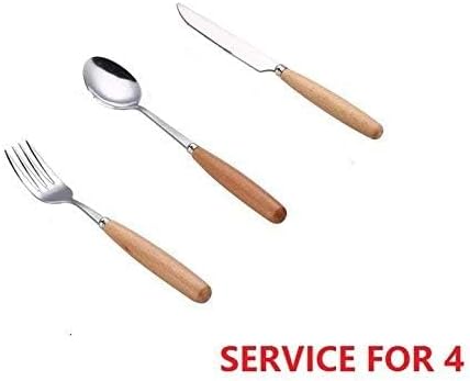 12 Pieces Wood Stainless Steel Cutlery Set Wooden Handle Flatware Set Knife Fork Spoon Service for 4
