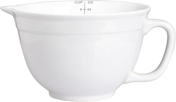 Sweejar Porcelain Mixing Bowl with Scale, Ceramic Serving Container for Kitchen, Nesting Bowl with Handle, Using for Baking, Prepping, Cooking, Set of 1(White)
