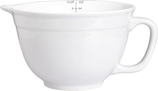 Sweejar Porcelain Mixing Bowl with Scale, Ceramic Serving Container for Kitchen, Nesting Bowl with Handle, Using for Baking, Prepping, Cooking, Set of 1(White)