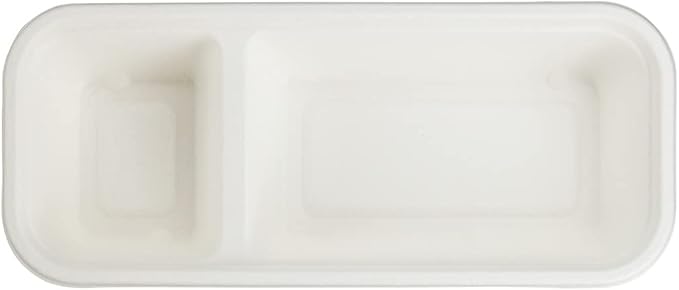 Restaurantware Pulp Tek 9.2 x 3.8 x 1.8 Inch Takeaway Food Boxes 100 Microwavable Take Out Containers - Lids Sold Separately Freezable White Bagasse Catering Food Containers 2 Compartments