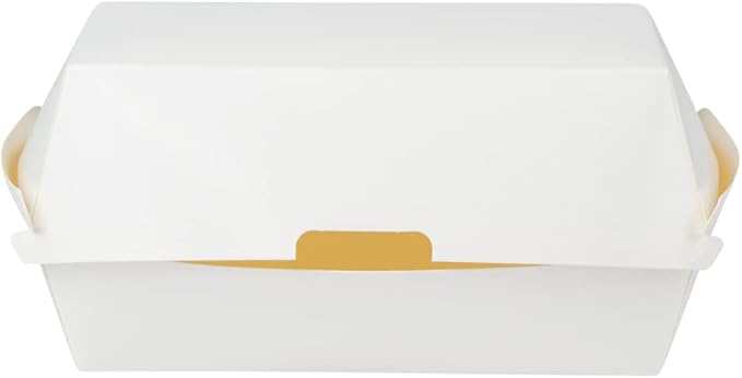 Restaurantware Bio Tek 6.7 x 3.5 x 3.5 Inch Clamshell Food Containers 100 Disposable Sandwich Containers - Hinged Lid Tab-Lock Closure White Paper Hot Dog Containers Recyclable Greaseproof